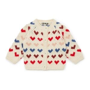 BONTON baby Jacquard Wool and Alpaca Heart Cardigan Valentine’s day